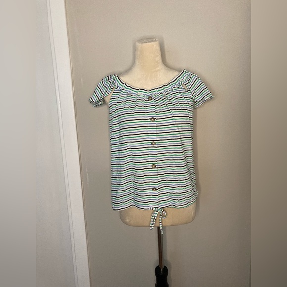 a.n.a green,blue,black,white striped top - Picture 1 of 4